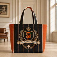 SF Heritage Crest - Pinstripe Tote in Black and Orange