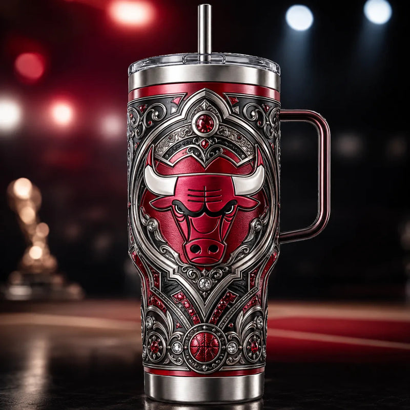 CHI Crest - Ornate Red and Silver Drinkware Statement