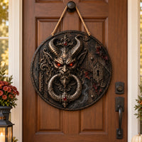 Iron Sentinel - Horned Knocker Motif in Gothic Relief