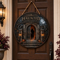 Haunted Threshold - Gothic Doorway Round Wood Sign