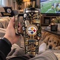 PIT Steel Curtain - Gold-Trimmed Fan Collage Tumbler