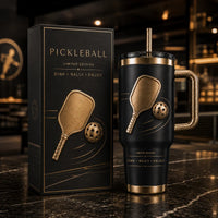Dink, Rally, Enjoy - Gold Pickleball Momentum on Matte Black
