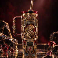 Where Brave Hearts Belong - Gilded Lion Crest Tumbler