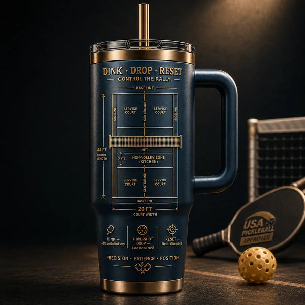 Dink, Drop, Reset - Pickleball Court Blueprint Tumbler - main