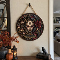 Welcome, If You Dare - Gothic Horned Muse Round Wood Sign