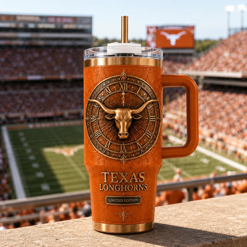 TEX - Bronze Longhorn Emblem in a Roman Numeral Ring