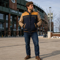 GB Heritage - Pinstripe Varsity Jacket with Tan Sleeve Panels