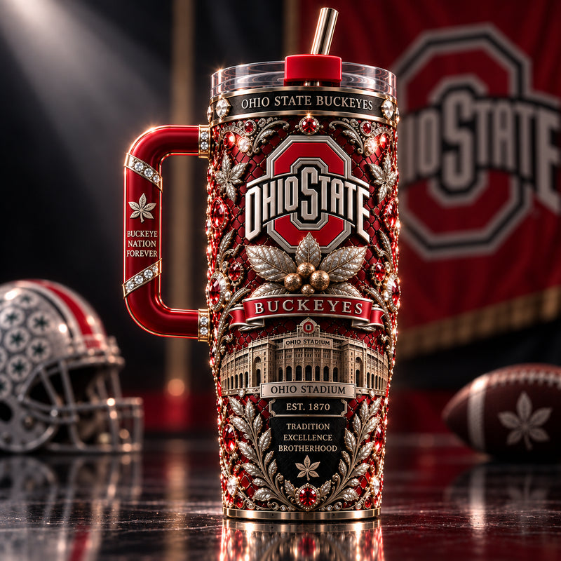 OSU Crest - Scarlet Heritage Tumbler in Ornamental Detail