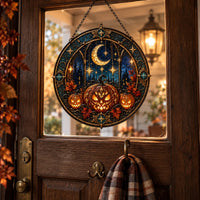 Harvest Moon Cathedral - Circular Stained-Glass-Look Window Hanging