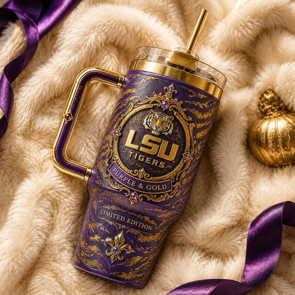 LSU Purple & Gold - Ornate Crest Drinkware Composition - main