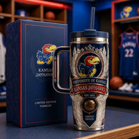 KU Heraldic Crest - Ornamental Jayhawk Tumbler Composition