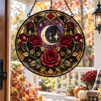 Crescent Bloom - Gothic Rose Circular Window Hanging
