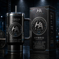 Hybrid Athlete - Monochrome Badge Composition on a Tumbler