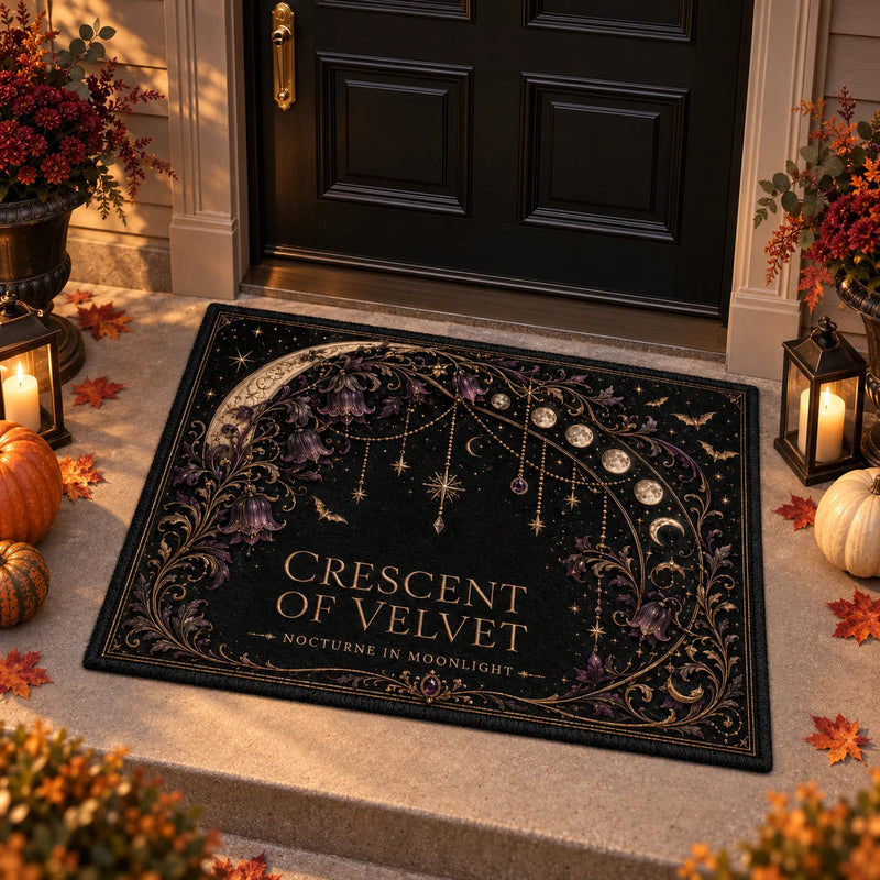 Crescent of Velvet - Moonlit Gothic Doormat with Quiet Presence