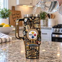 PIT Steel Curtain - Gold-Trimmed Fan Collage Tumbler