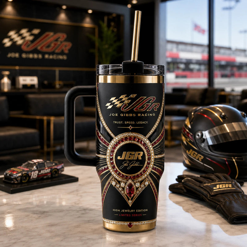 JGR Obsidian - Checkered Crest and Gilded Ornament Tumbler
