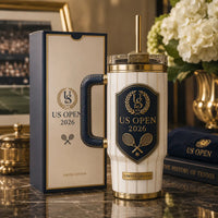 Ivory and Navy - A Tennis Crest Study in Gold Relief