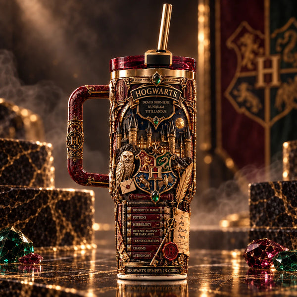 It All Starts Here - Hogwarts Crest Tumbler in Crimson and Gold - main