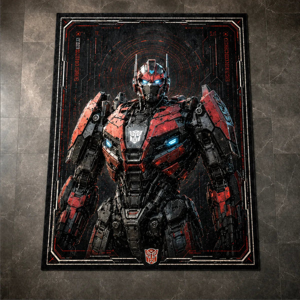 Steel Silence - Red and Black Mech Sentinel Rug - main