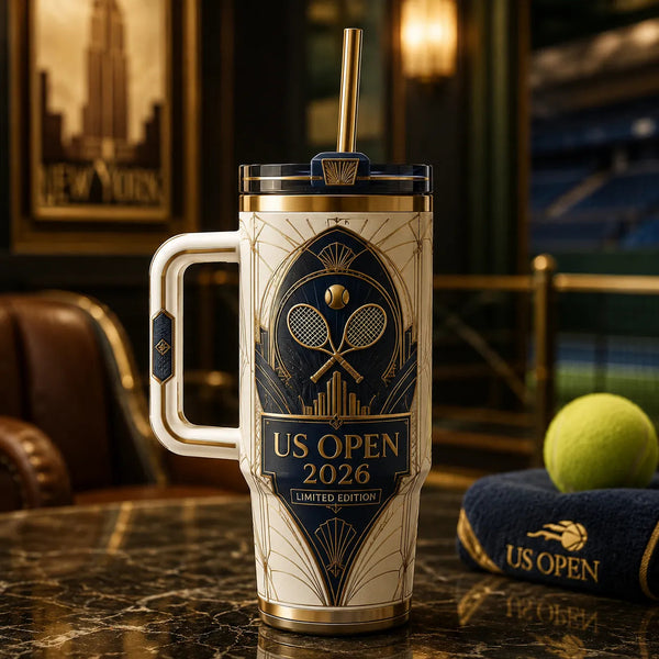 Gilded Court - Art Deco Tennis Tumbler in Ivory and Navy - main