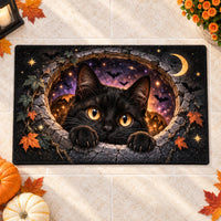 Golden Eyes at the Threshold - Black Cat Doormat