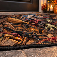 Attic Breach - Green Witch and Black Cat Doormat