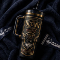 UCONN Heritage Crest - Blackout and Brass Tumbler Graphic