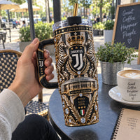 JUV Crest in Gold - Baroque Black and White Tumbler