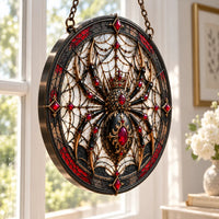 Crowned Arachne - Ruby and Obsidian Round Window Hanging