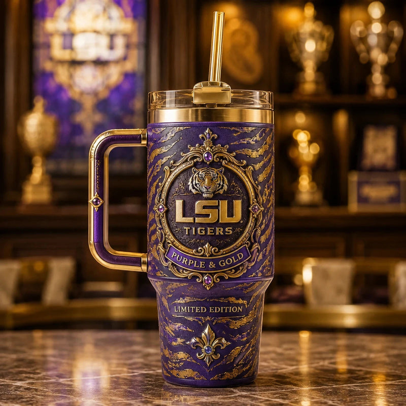 LSU Purple & Gold - Ornate Crest Drinkware Composition