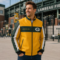 GB Gameday Lines - Gold and Green Color-Block Jacket