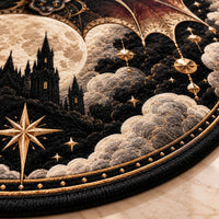 Nocturne Medallion - Moonlit Bat Rug in Obsidian and Gold