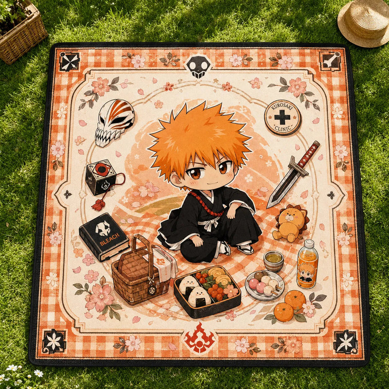 Picnic Day Calm - Ichigo Chibi Rug with Gingham Border
