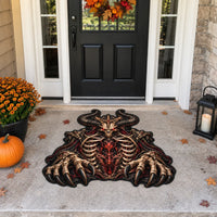 Obsidian Threshold - Horned Skull Doormat in Bone and Ember