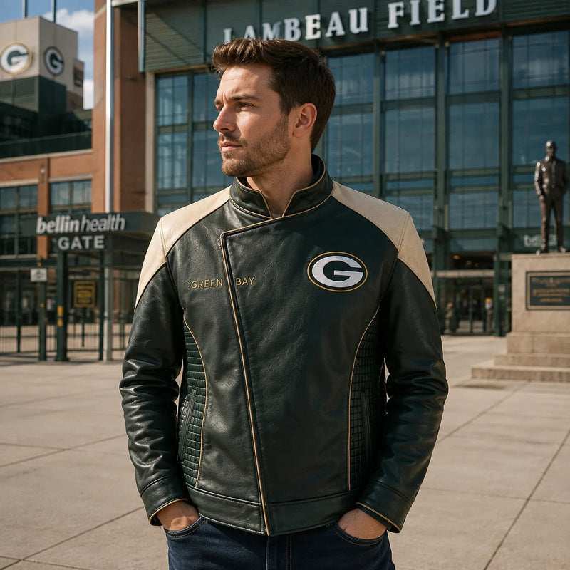 GB Field Lines - Green and Cream Paneled Statement Jacket