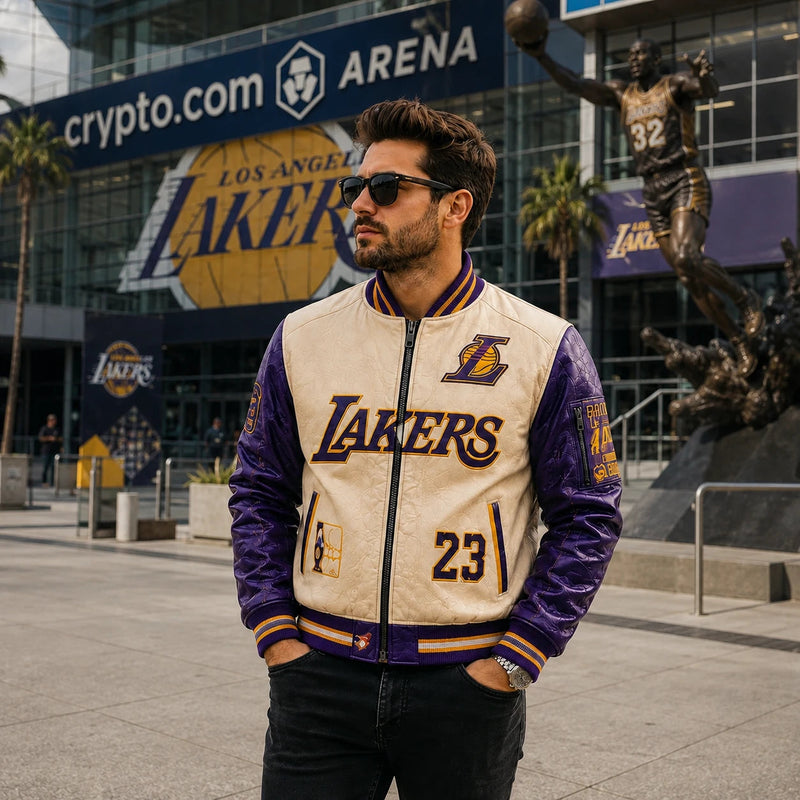LAL Cream and Purple - Varsity Jacket With Courtside Confidence