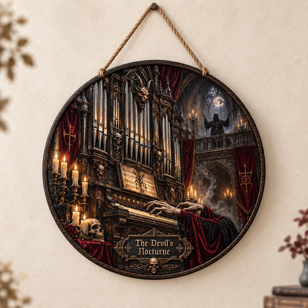 The Devil's Nocturne - Candlelit Gothic Organ Round Wood Sign - main