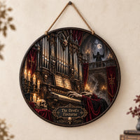 The Devil's Nocturne - Candlelit Gothic Organ Round Wood Sign
