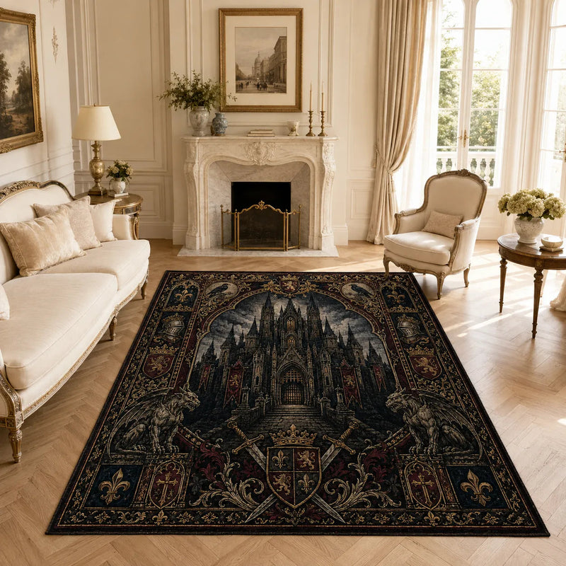 Gothic Cathedral Rug - Stone Guardians and Heraldic Shadow