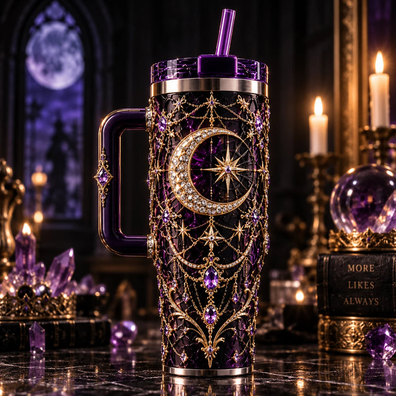 Lunar Ornament - Crescent, Star and Deep Violet Quiet