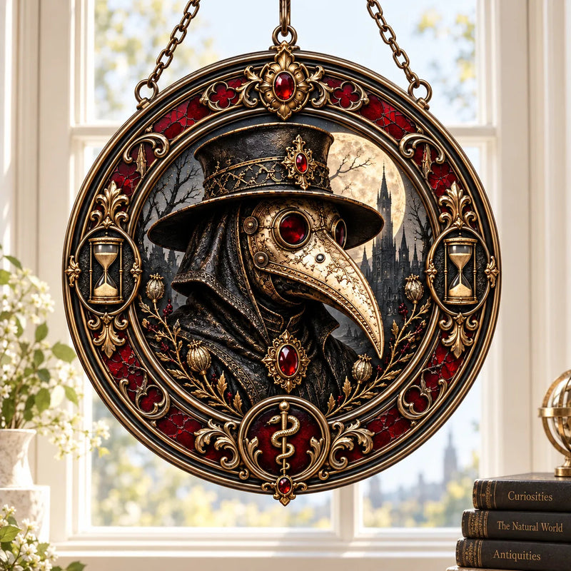 Quiet Menace - Plague Doctor Round Window Hanging
