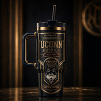 UCONN Heritage Crest - Blackout and Brass Tumbler Graphic