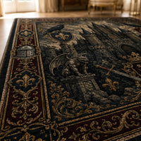 Nocturne Keep - Heraldic Castle Rug in Obsidian and Gold