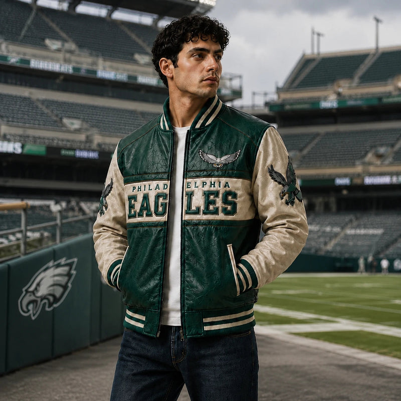 PHI Green - Color-Blocked Varsity Statement Outerwear