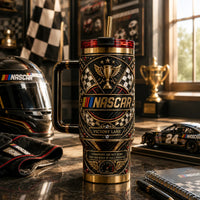 NASCAR Victory Lane - A Study in Gold Relief and Checkered Detail