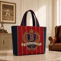 BOS Heritage Crest - Pinstripe Tote in Navy and Red