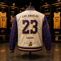 LAL Cream and Purple - Varsity Jacket With Courtside Confidence