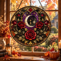Crescent Bloom - Gothic Rose Circular Window Hanging