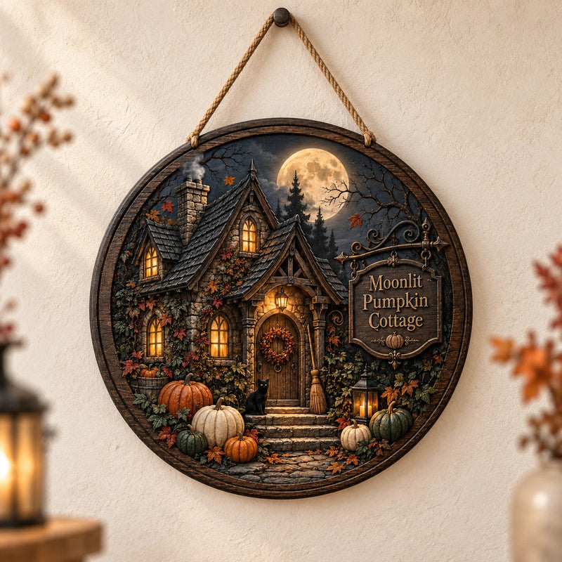 Moonlit Pumpkin Cottage - Stillness Beneath a Full Moon