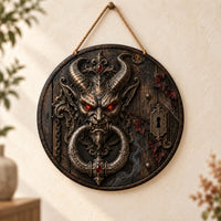 Iron Sentinel - Horned Knocker Motif in Gothic Relief